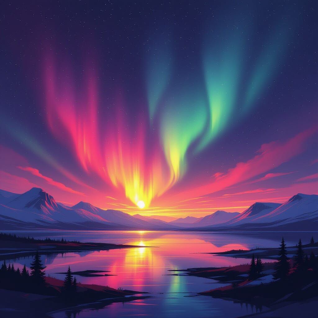 Aurora Borealis in Dreamlike, Futuristic Style