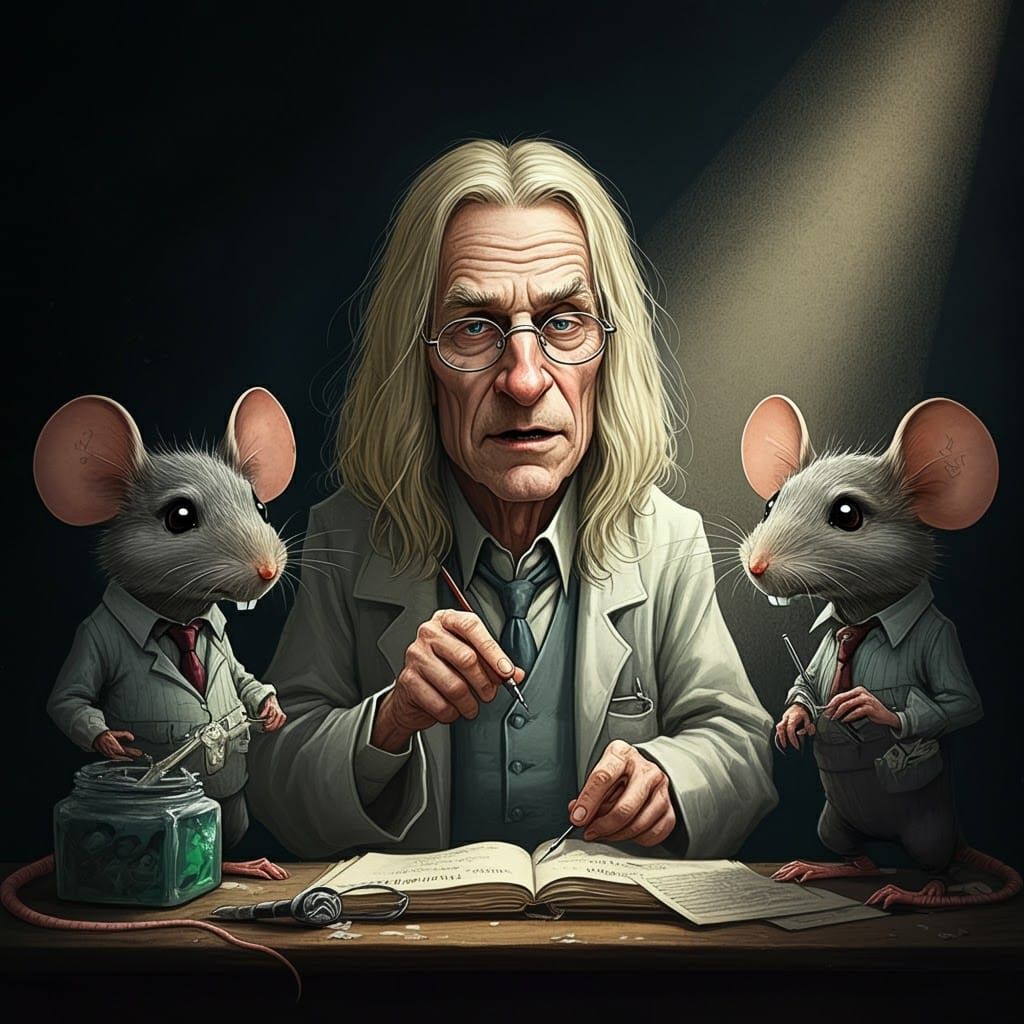 Old Man Teaches Science in Twisted Ink Caricature