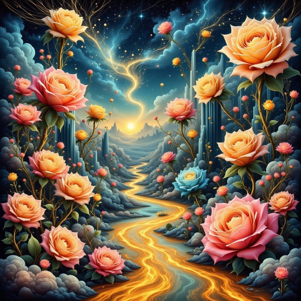 Surreal Dreamscape with Floating Islands and Golden Rivers