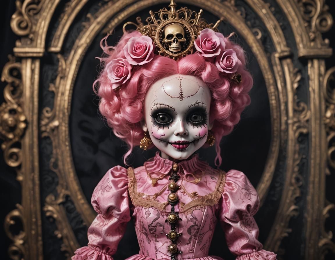Pink Gothic Nightmare Doll in Surreal Portrait