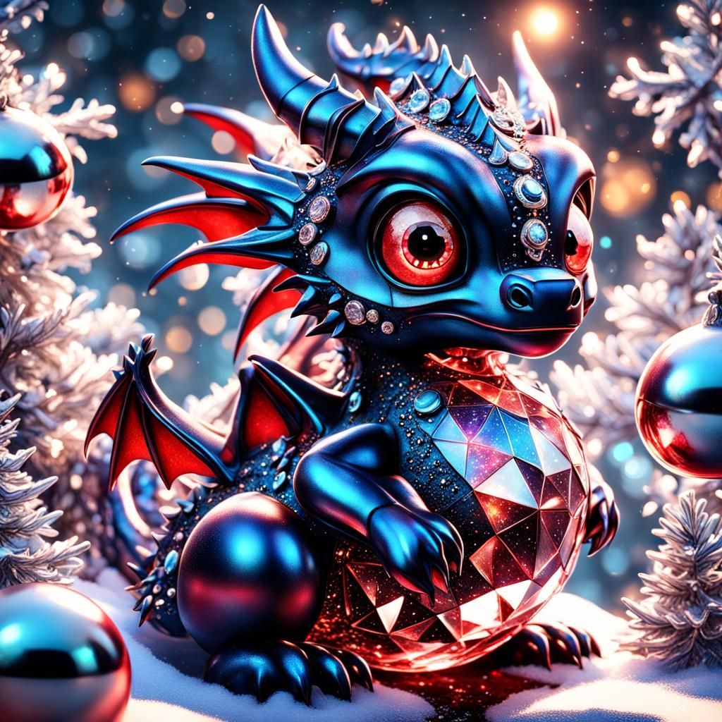 Glassy Galaxy Christmas Dragon with Crystal Eyes