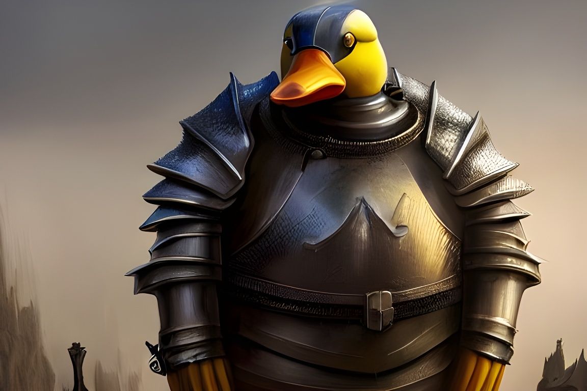 Armored Duck Knight on Battlefield, Digital Art