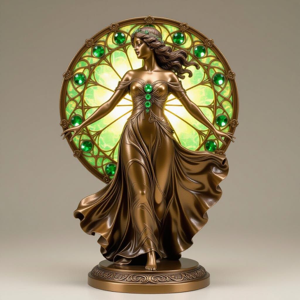 Bronze Jugendstil Girl with Emeralds