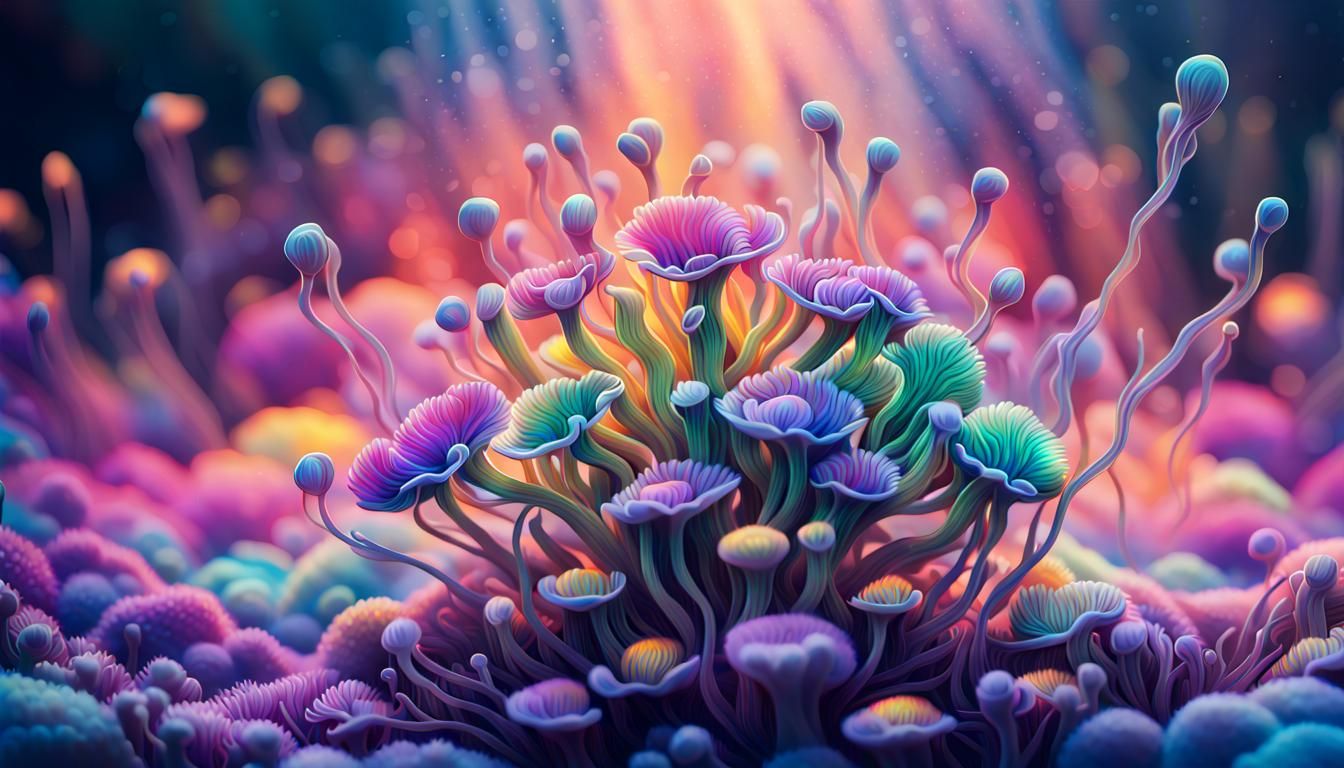 Macro Rainbow Anemone in Abstract Expressionist Style