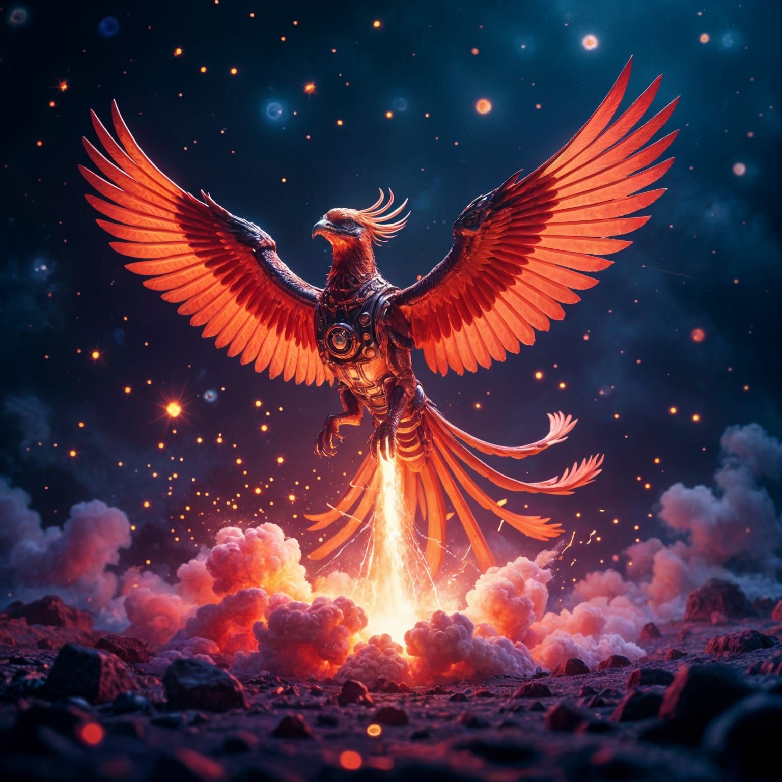 Steampunk Phoenix Rises From Exploding Quasar