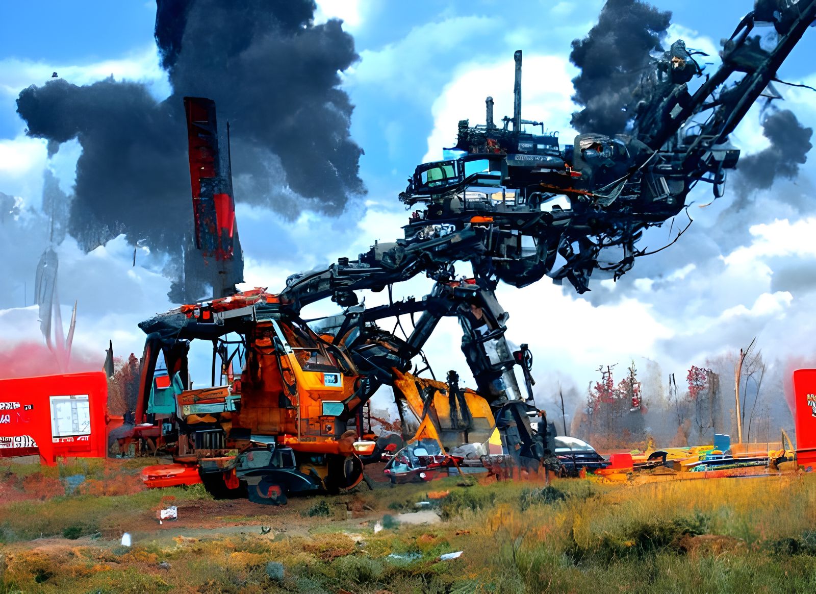 Futuristic Tripod Mech in a Robot War Aftermath