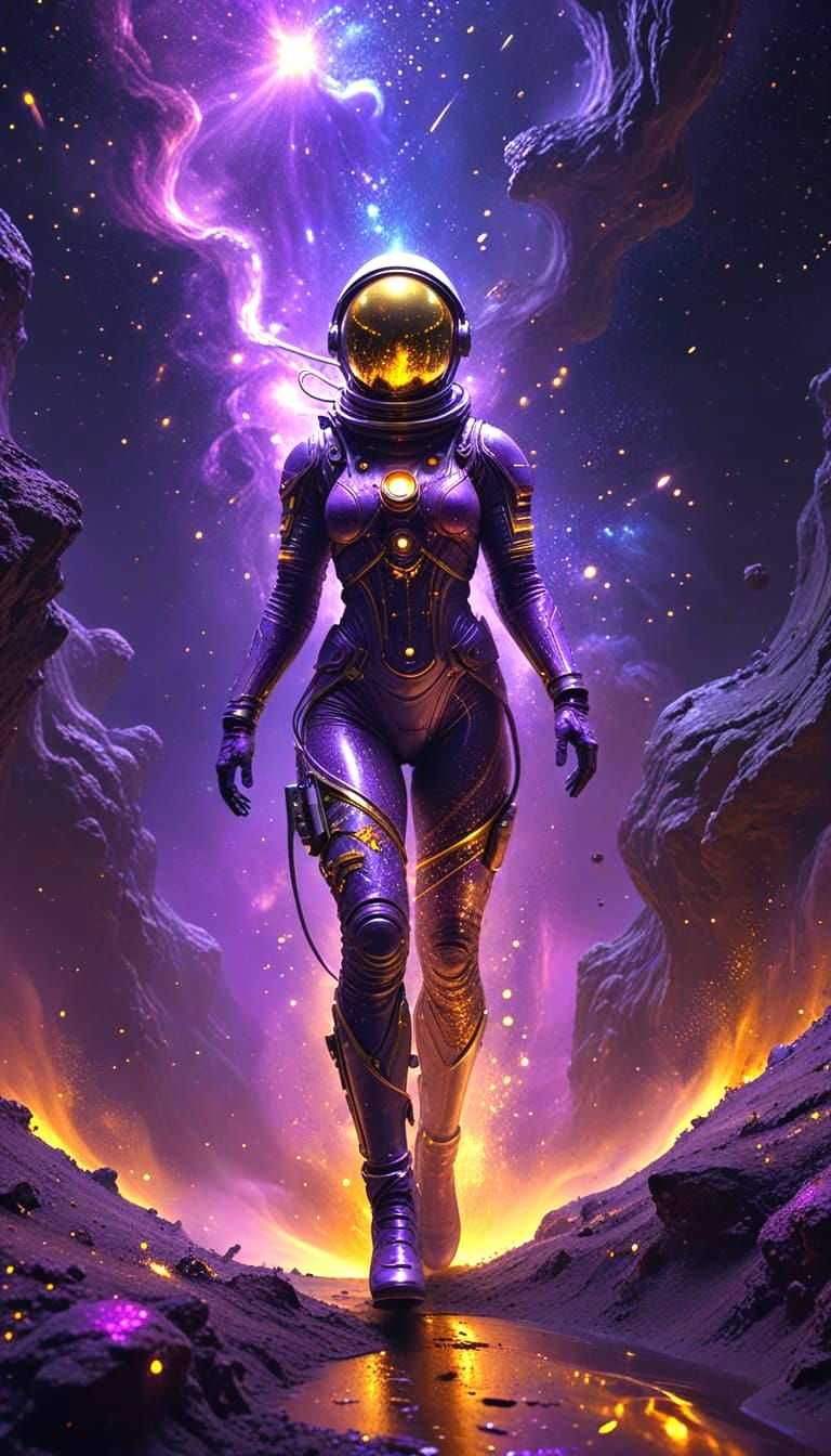 Astronaut Enters Infinite Void Watched by Ethereal Women