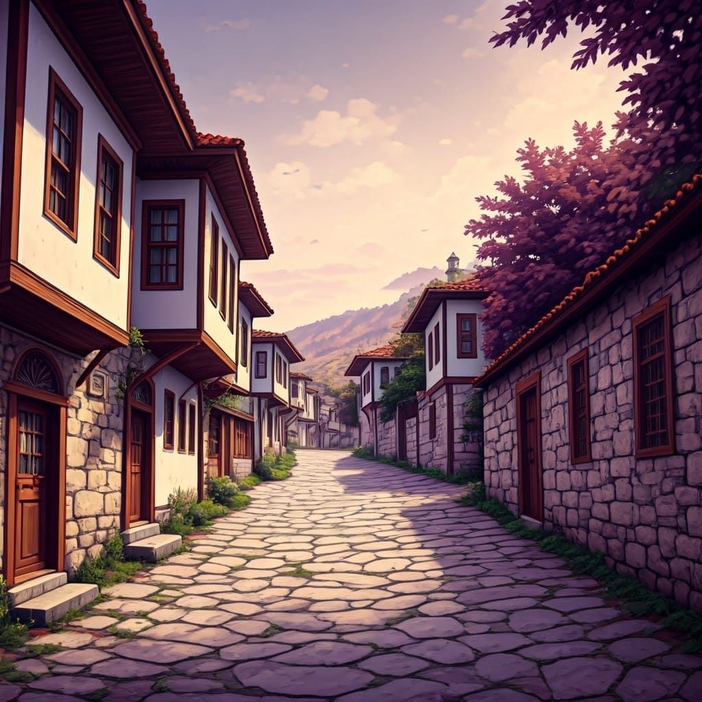 Turkish Village Scene in Warm Impressionist Style