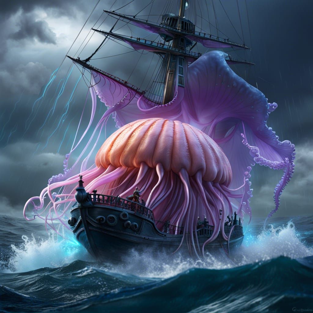 Monster jellyfish is destroying pirate ship