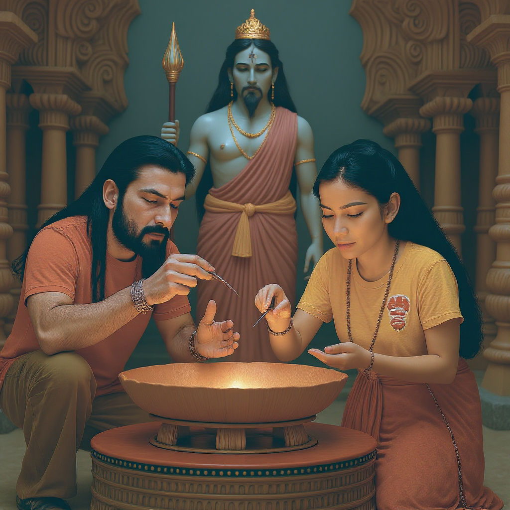 Nitish and Aditi at Shiva Temple, Digital Art