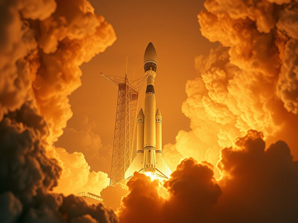 Saturn V Rocket Launch in Retro-Futuristic Style