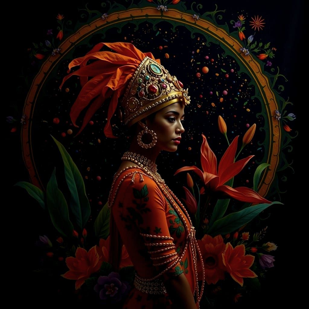 Psychedelic Floral Garden in Cosmic Hues