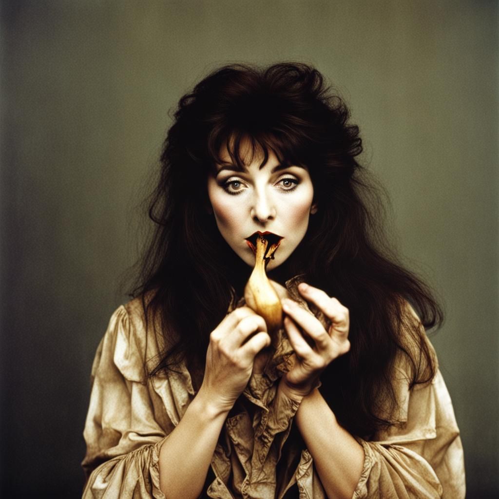 Surreal Image of Woman Eating a Bat