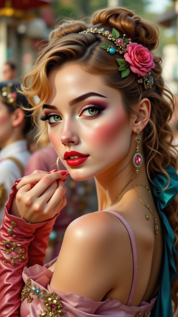 Steampunk Pin-Up Woman in Futuristic Dreamscape