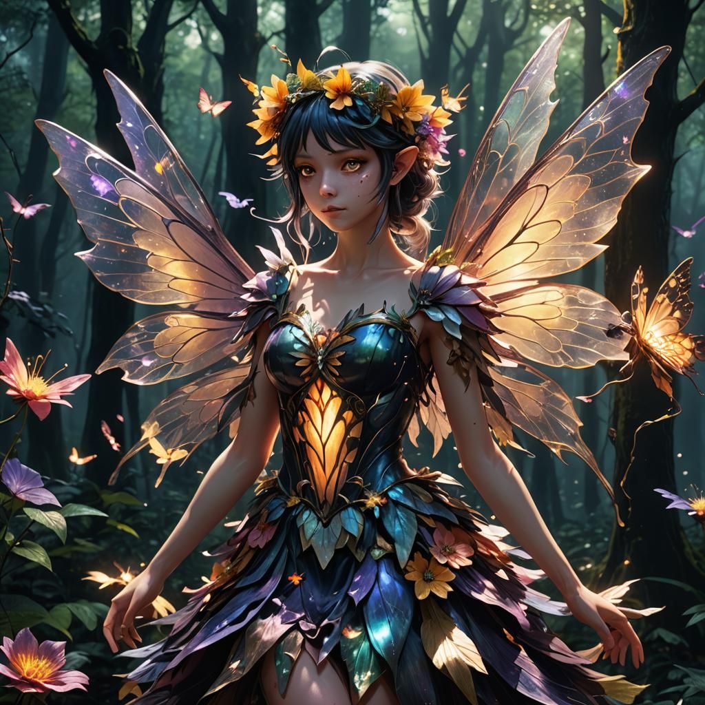 Corrupted Flower Fairy Spreading Corruption in Anime Style