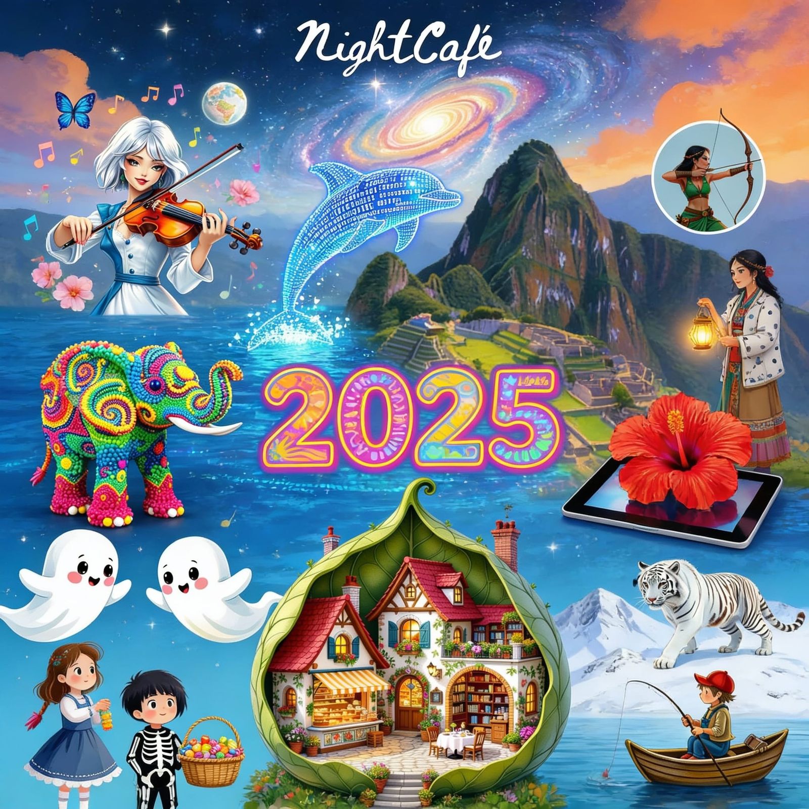 AI Collage of 2025 NightCafe Artworks