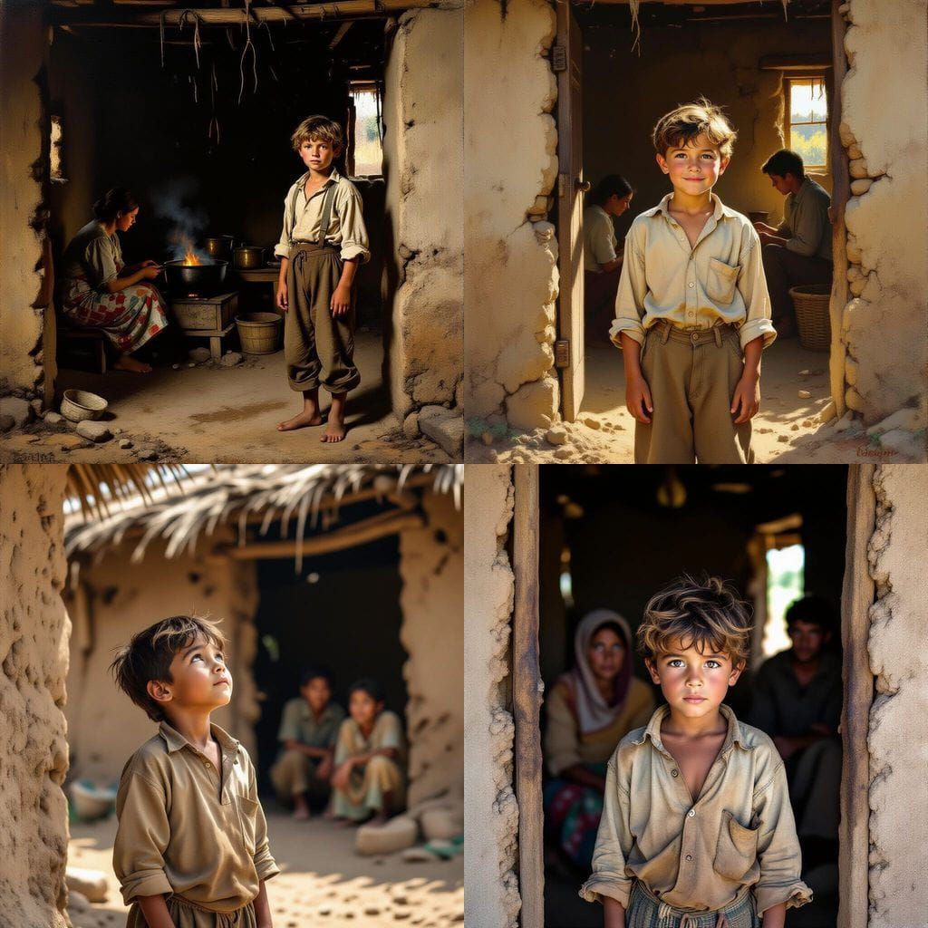 Hopeful Village Boy in Mud House