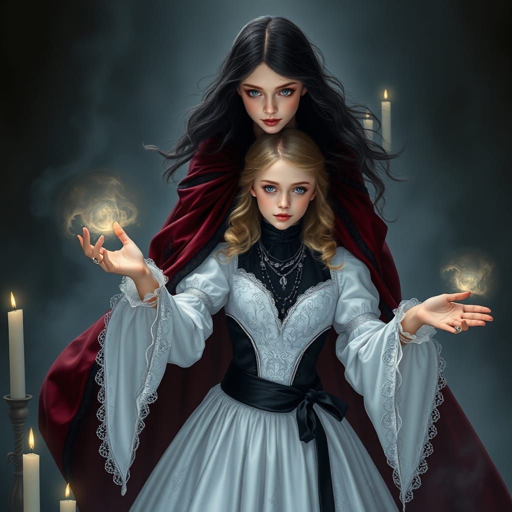 Witches Levitation in a Hyperrealistic Fantasy Portrait
