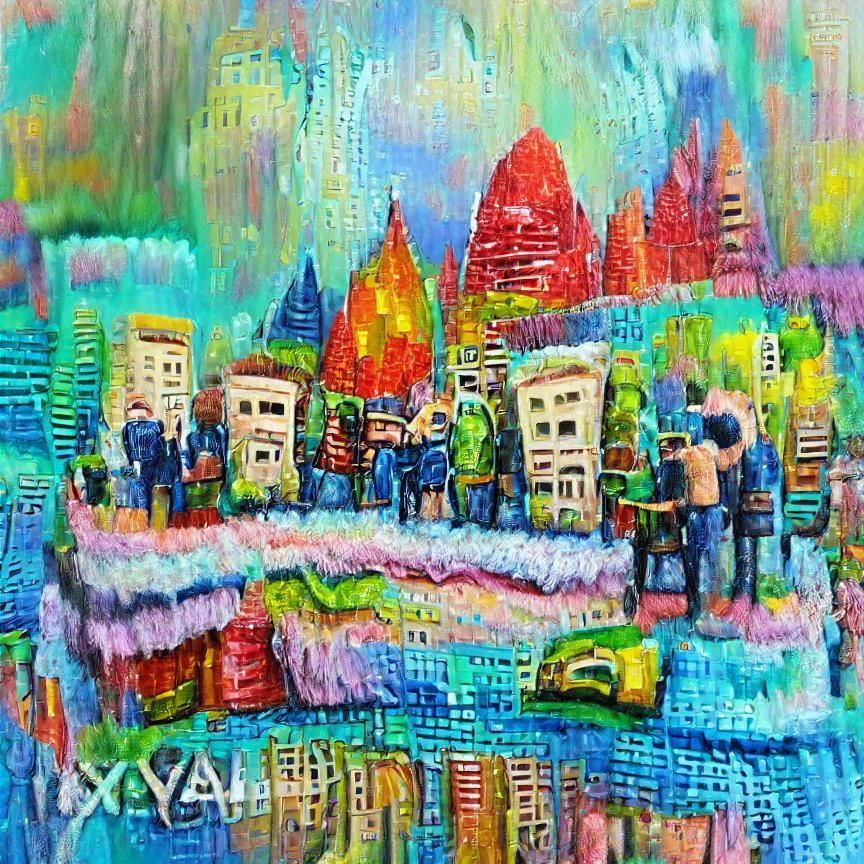Yarn Cityscape in Expressionist Impasto Style