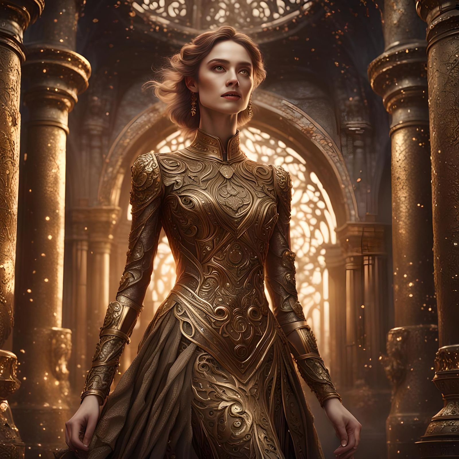 Bronze Dress: Detailed Matte Painting in Fantasy Style