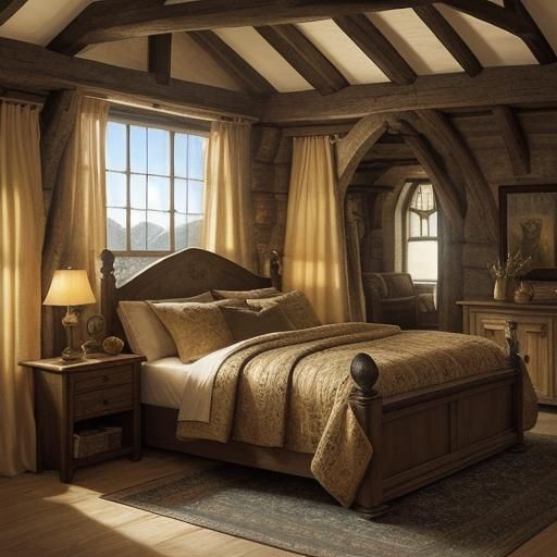 Cozy Medieval Cottage Bedroom in Warm Golden Light