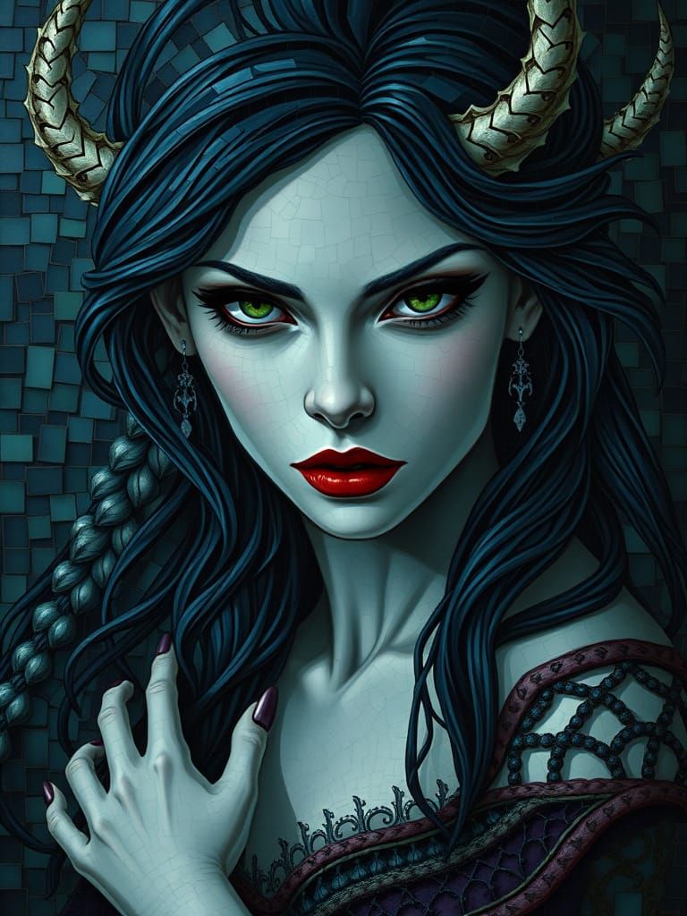 Mysterious Ocean Siren in Moody Mosaic Art
