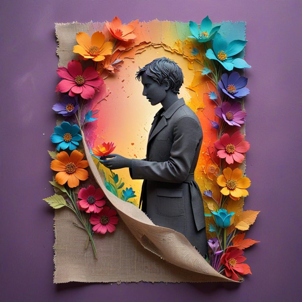 Intricate Collage Art with Kirigami Flowers