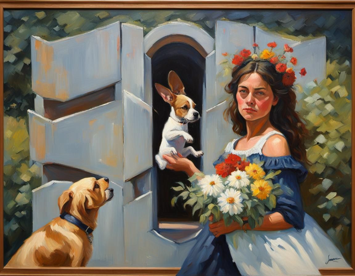 Woman and Dog: Oil Painting Portrait