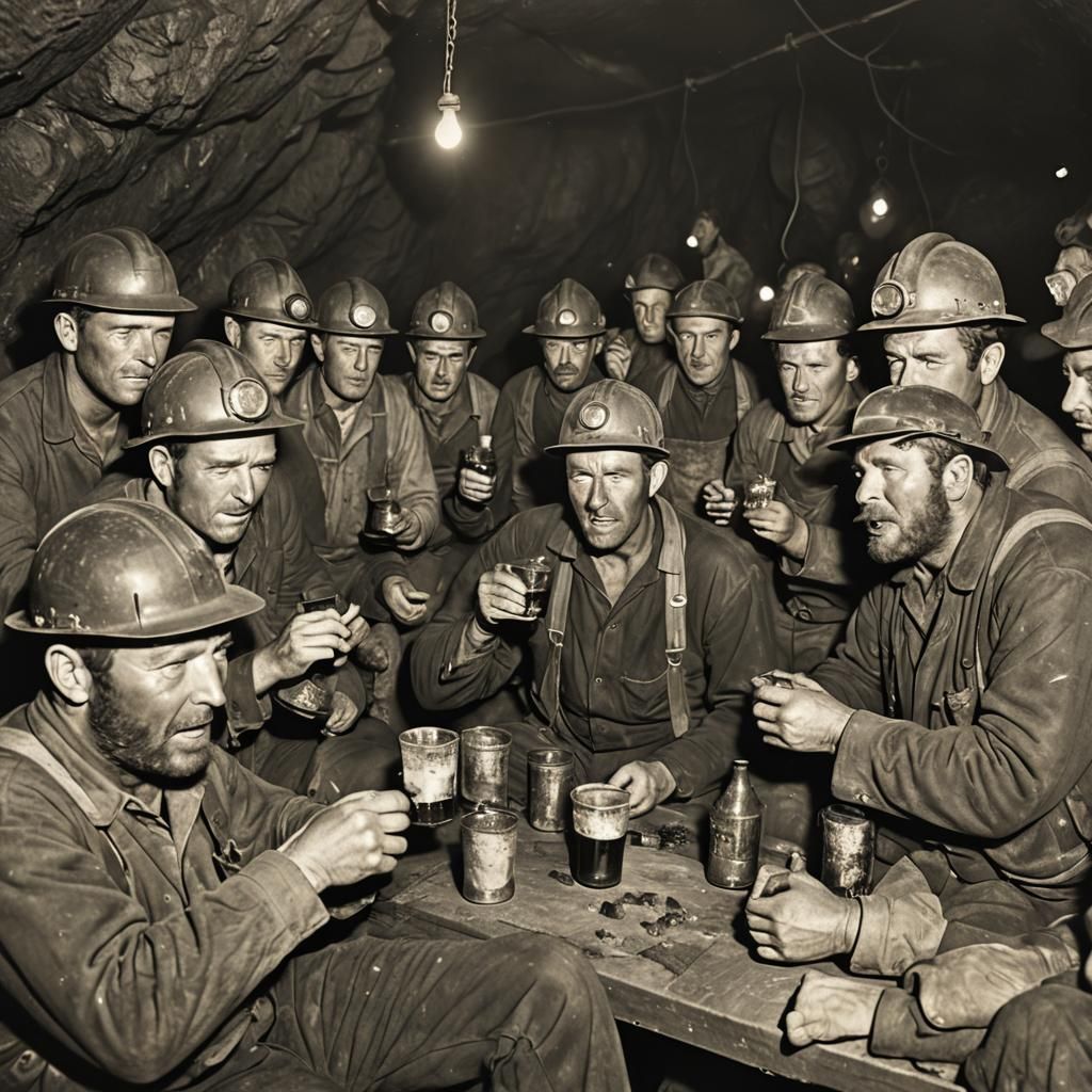 Vintage Photo: Coal Miners' Meal in a Mine