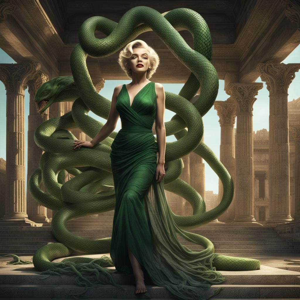 Marilyn Monroe as Medusa in Greek Temple
