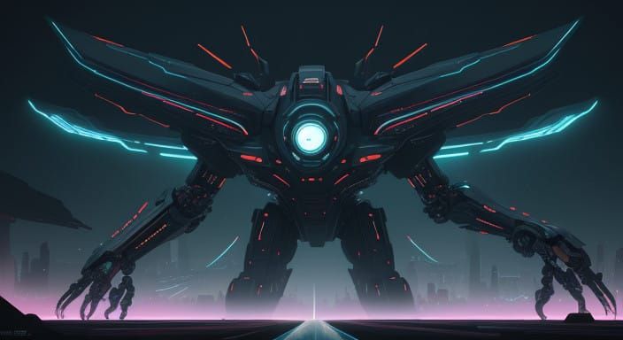 Cyber Hero Battles Giant Tech in Vibrant Digital Realm