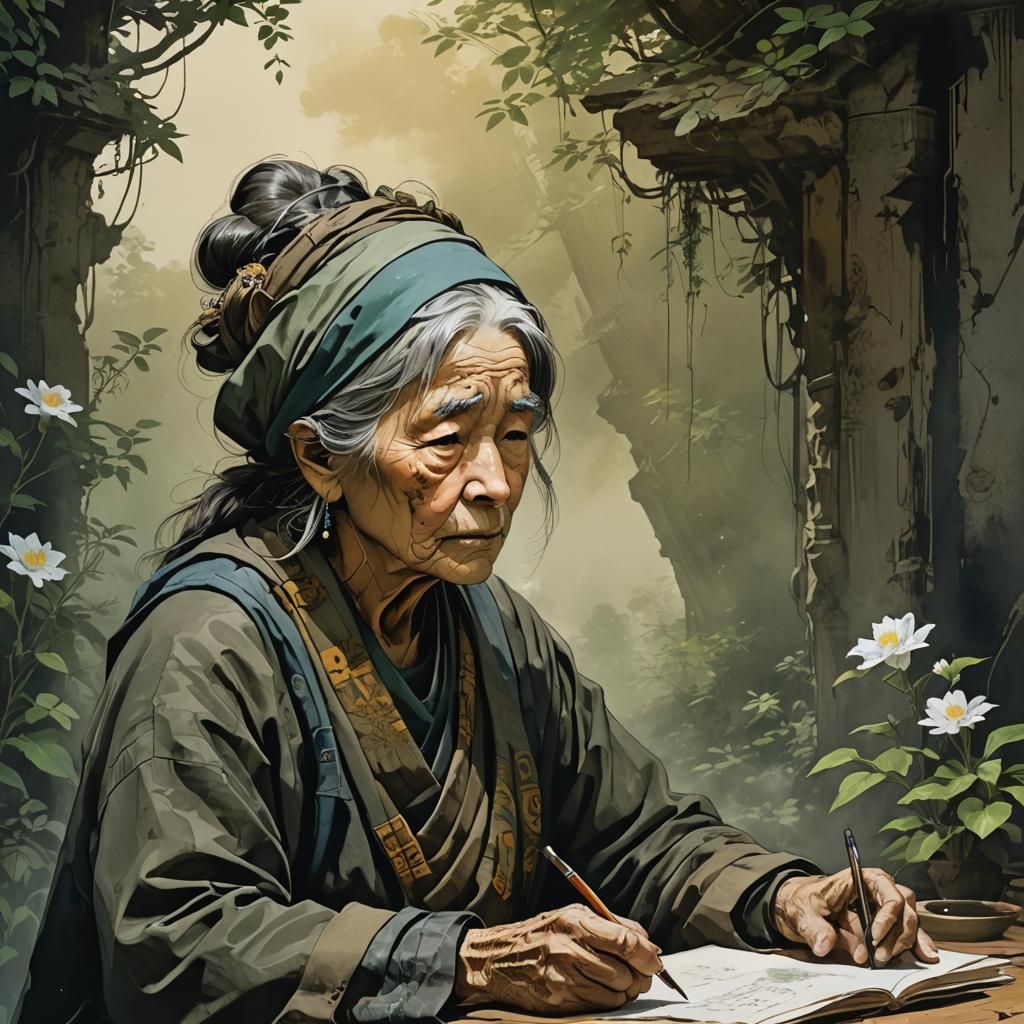 Old Woman Talking: Watercolor Concept Art
