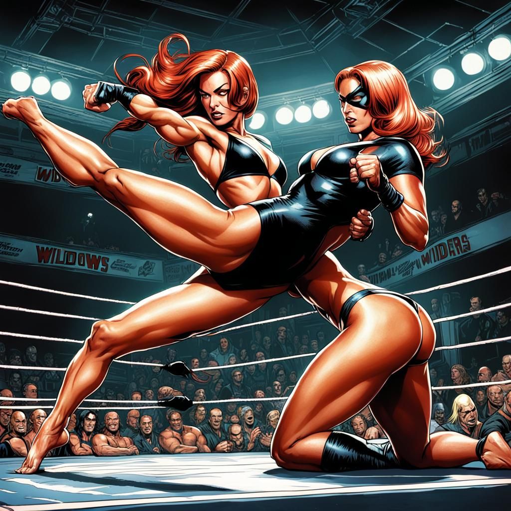 Black Widows Bikini Wrestling Tournament: Comic Book Art