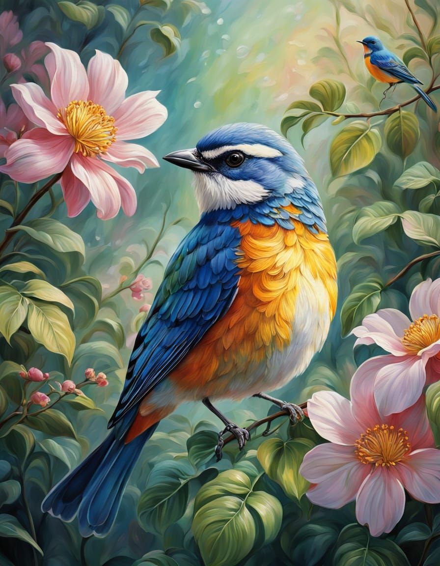Whimsical Floral Bird in Soft Focus