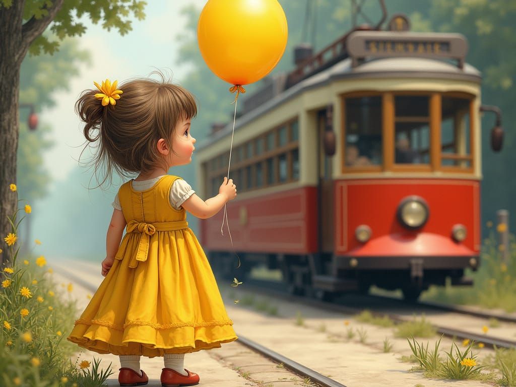 Girl with Balloon by Vintage Tram in Whimsical Style