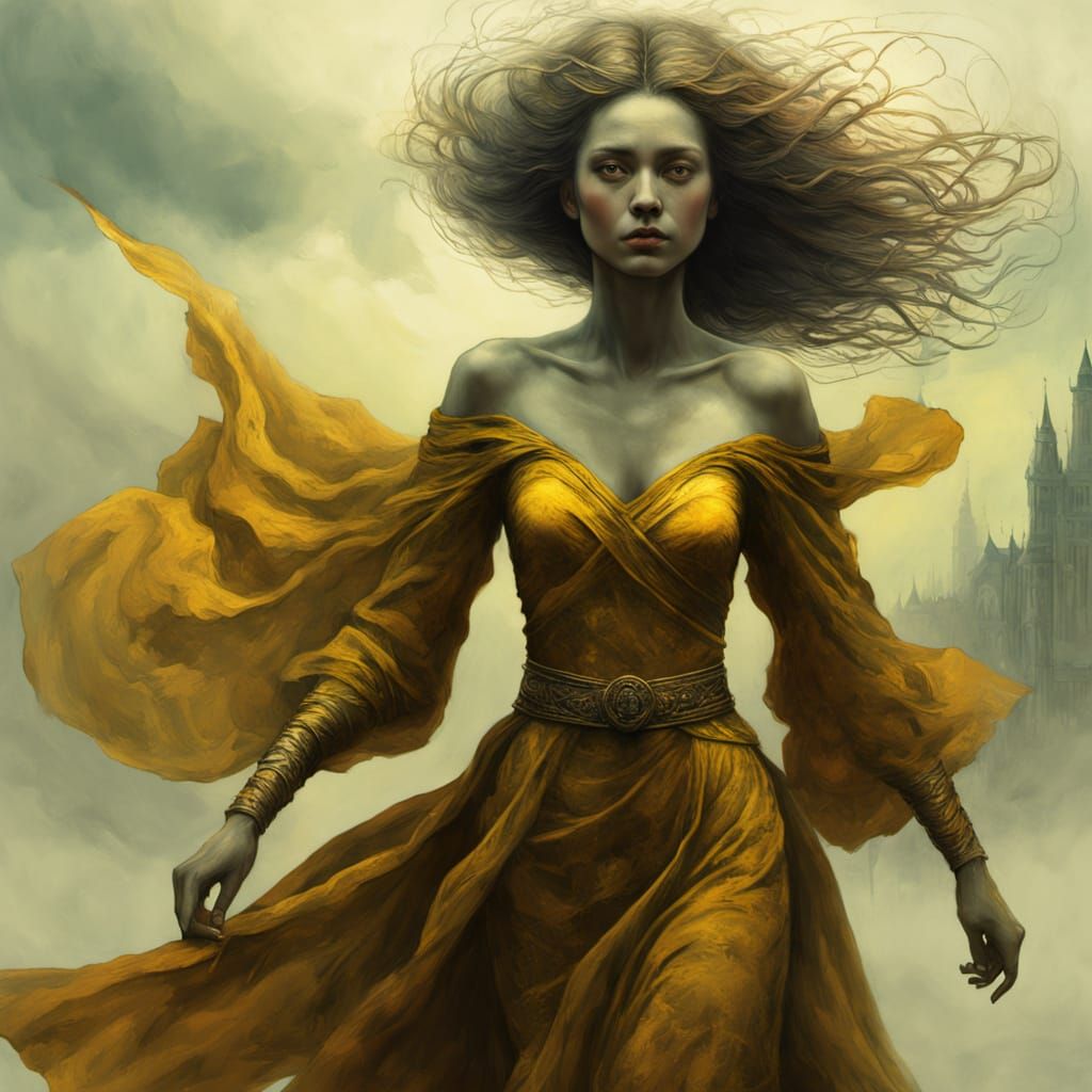 Dynamic Portrait of an Elderly Woman in Yellow