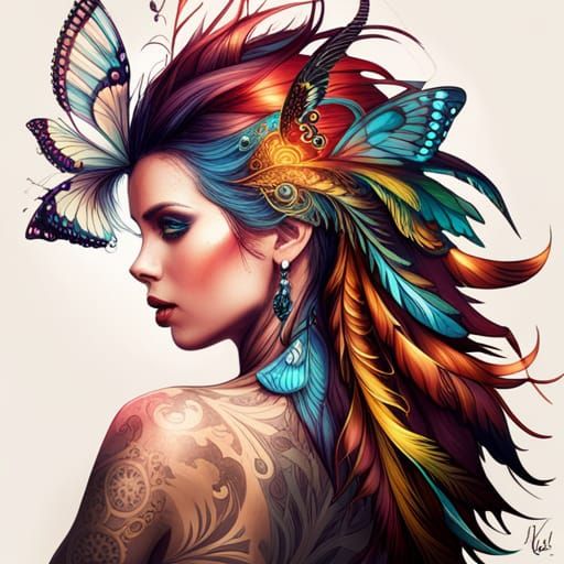 Steampunk Cybernetic Butterfly Queen: Digital Art