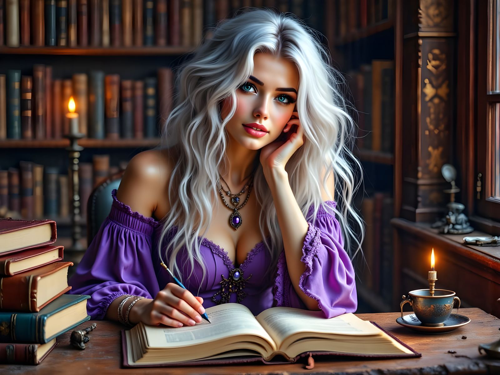 Norse Goddess Reading by Candlelight, as Classical Portrait