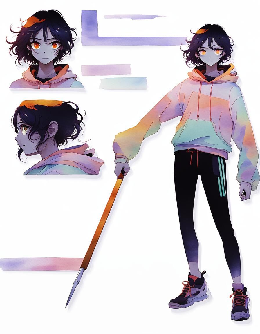 Anime Girl with Pancakes: Pastel Beach Illustration