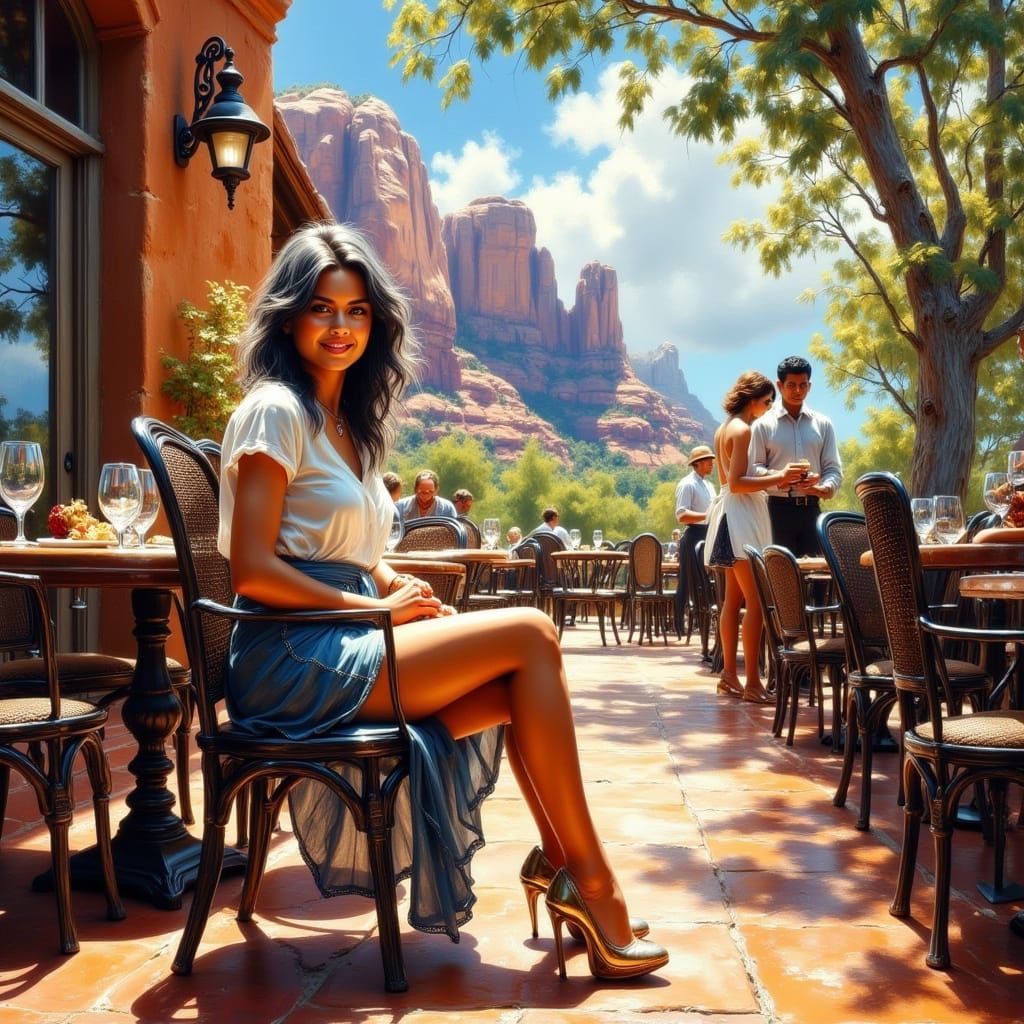 Elegant Woman in Sedona Cafe Scene