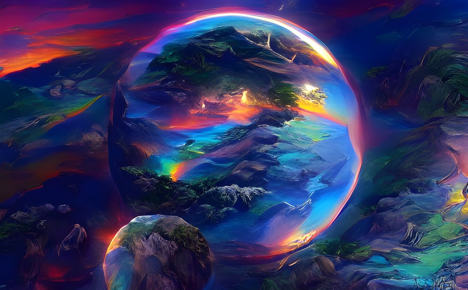 Surreal Landscape with Rainbow Lightning, Hyperrealistic 3D ...
