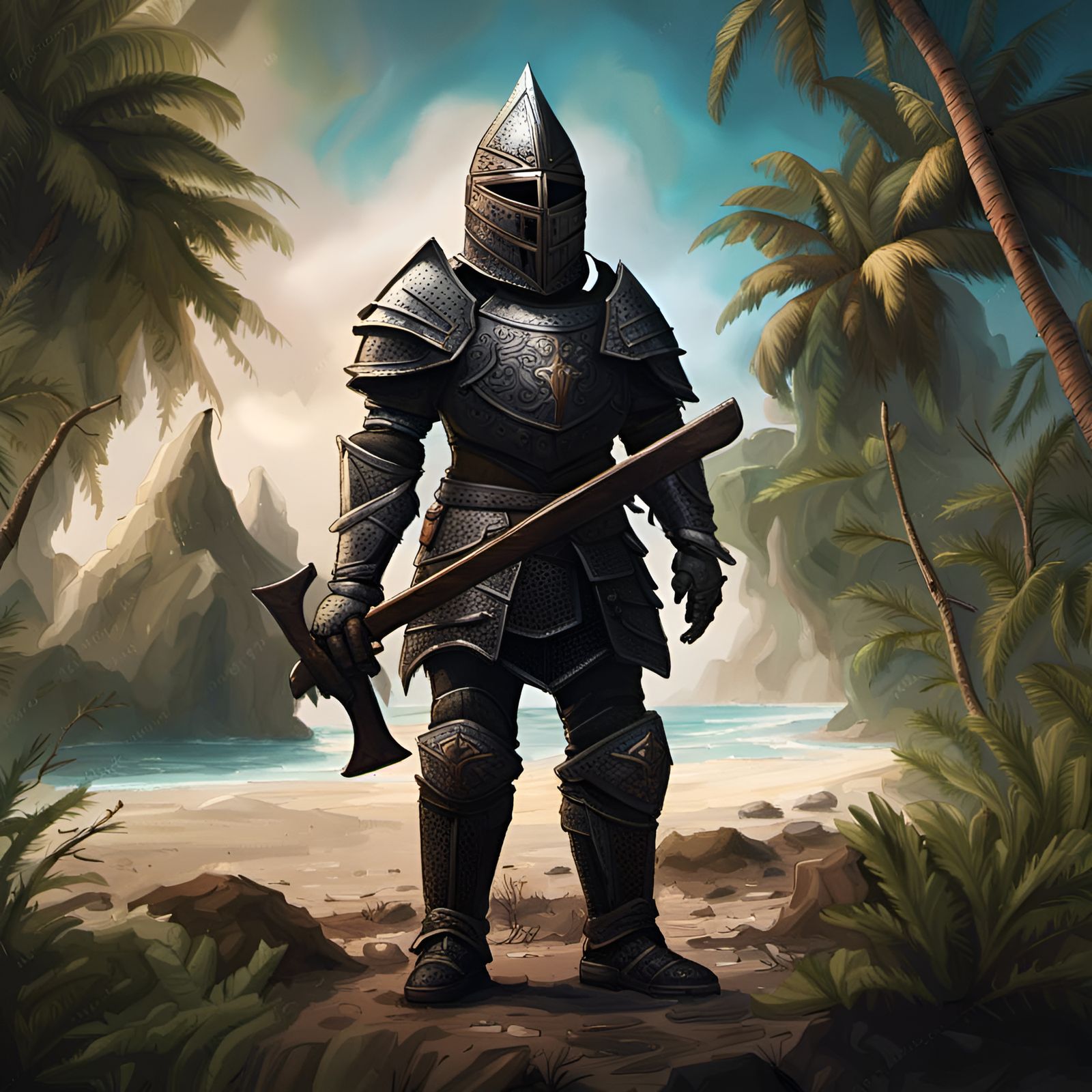 Knight with Machete Under Coconut Tree