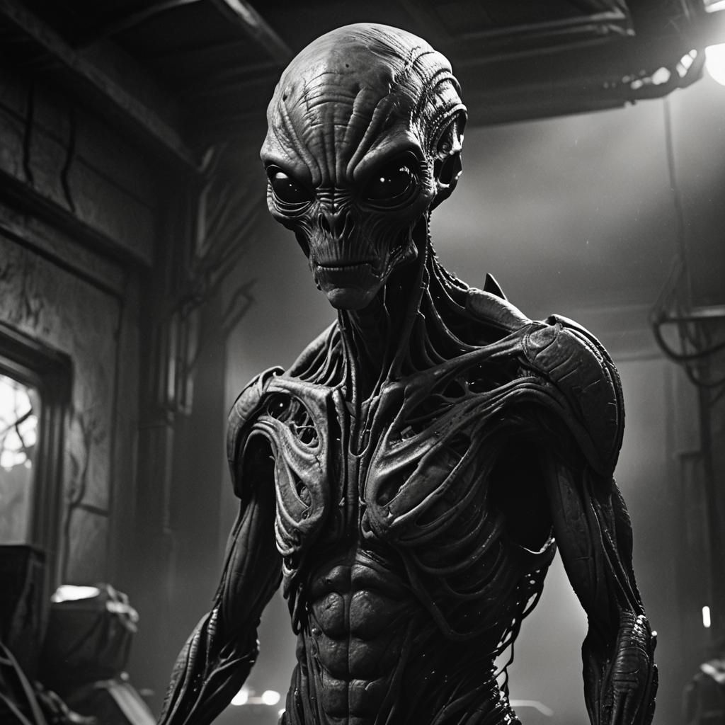 Terrifying Alien Gaze in Dramatic Lighting