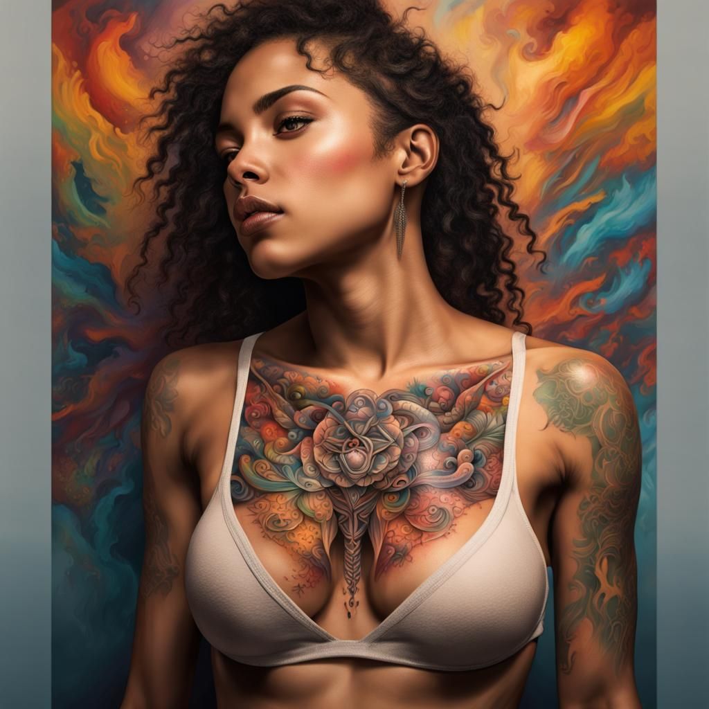 Hyperrealistic Image of a Girl with Sternum Tattoo