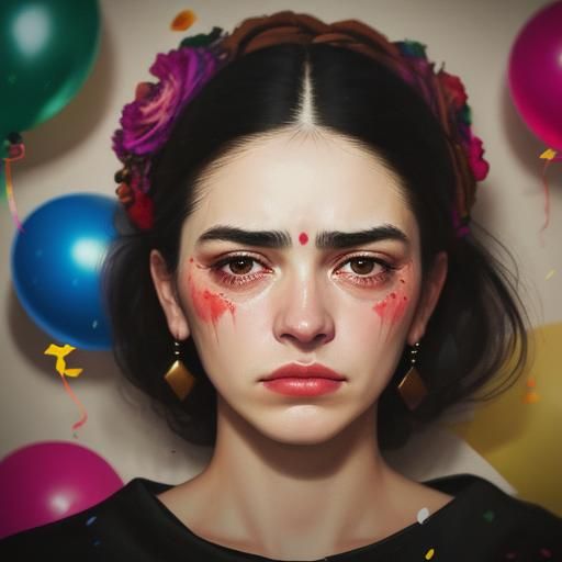 Melancholic Woman Cries at Party in Watercolor Style