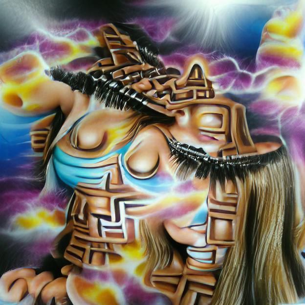 Vibrant Aztec Goddess in Airbrush Art