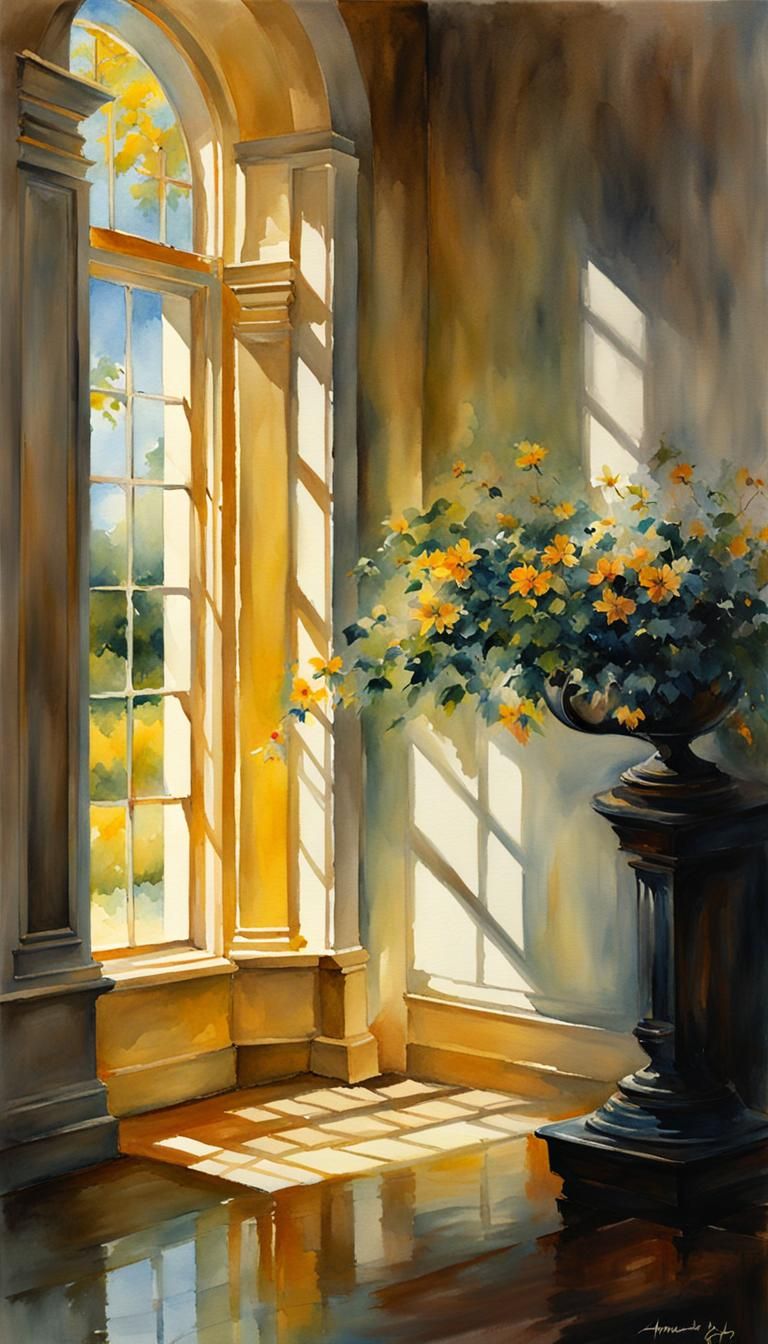 Radiant Watercolor Landscape in Light Pastel Colors