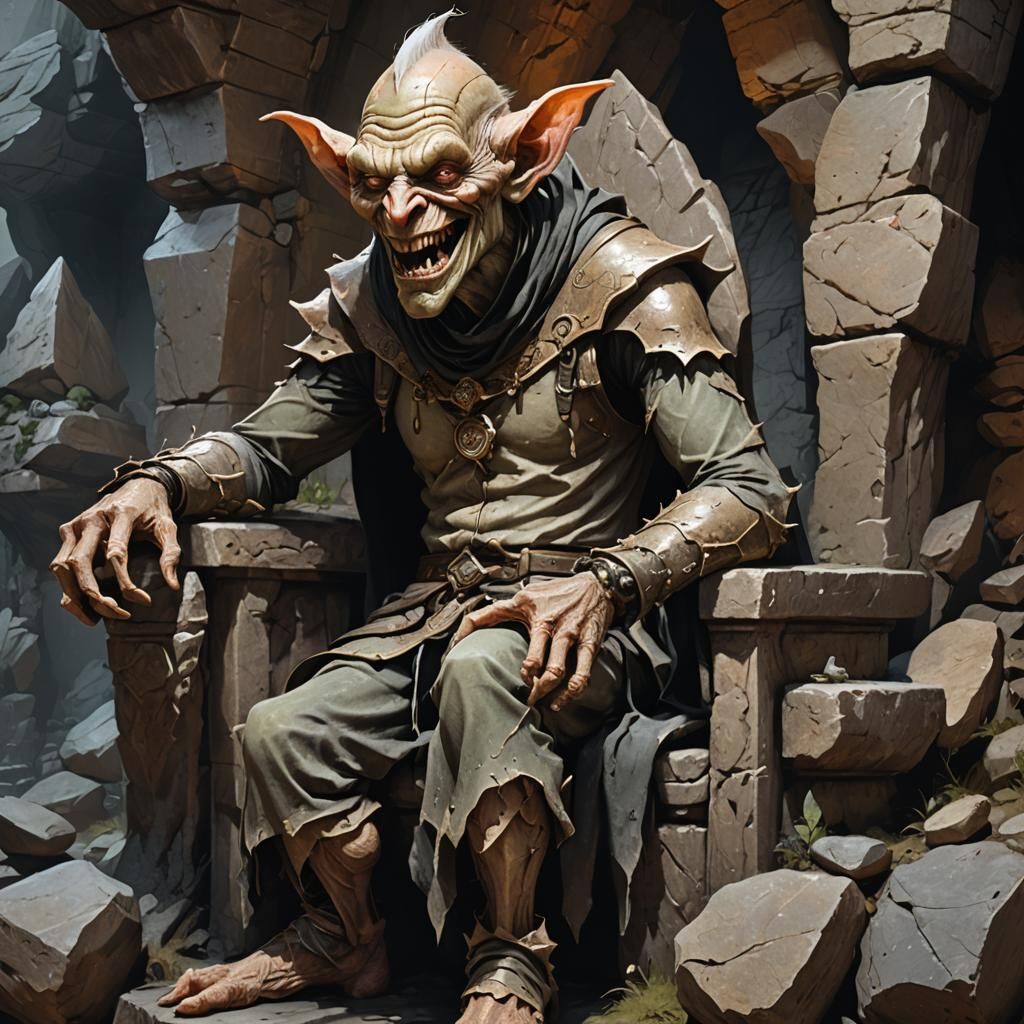 Goblin King on Stone Throne: Dark Fantasy Art
