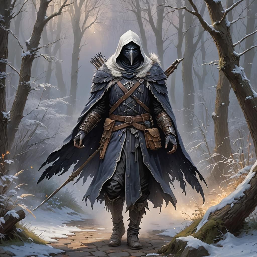 Armored Raven Warrior in Ethereal Fantasy Style