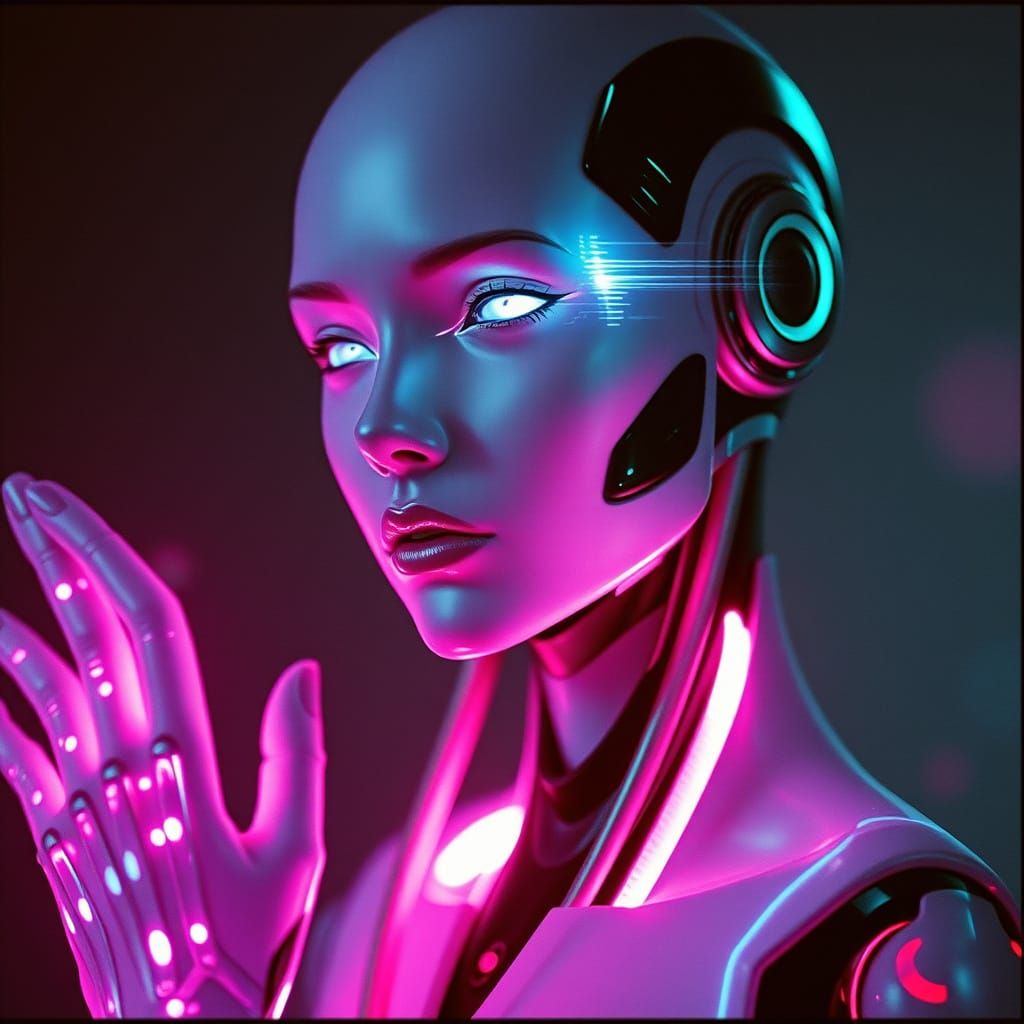 Cyberpunk Android with Fractured Holograms